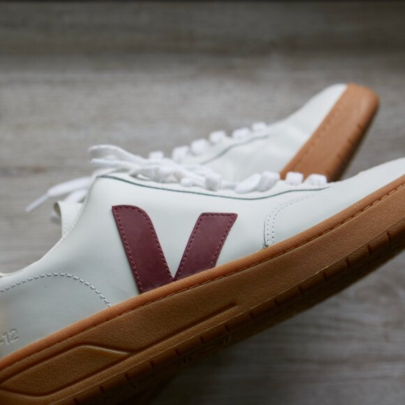 Veja V-12 Women's Leather White Marsala Shoes | Size 10 - Picture 7 of 10